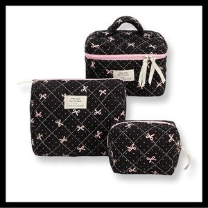 3 PC Stylish Black and Pink Quilted Bag Set